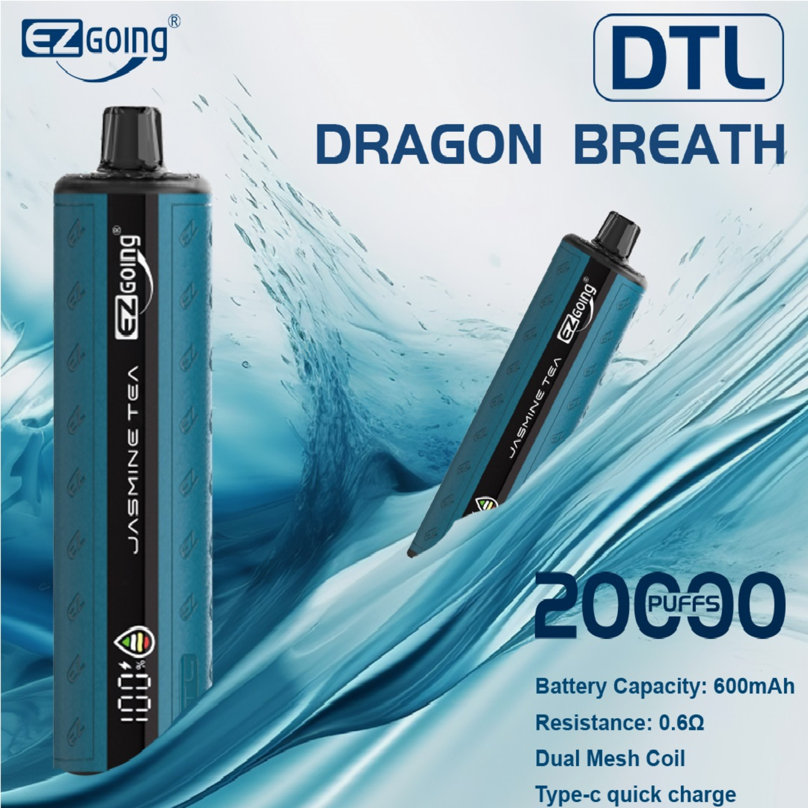 EZ GOING DTL 20000 Puffs Adjustable Airflow Disposable Vape E-Shisha 5% 50mg NIC