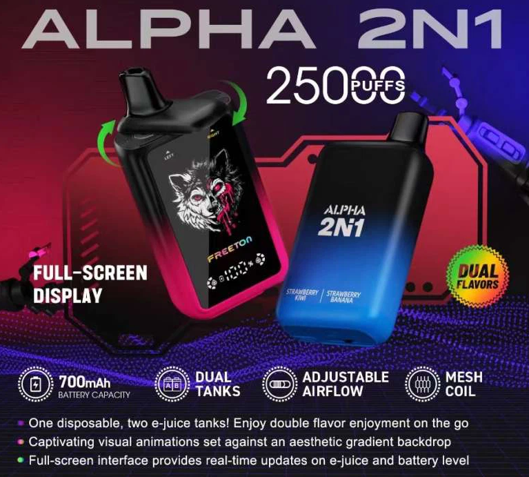 Freeton Alpha 2in1 Dual Flavor 25000 Puffs Disposable Vape 2% 20mg 5% 50mg Nic