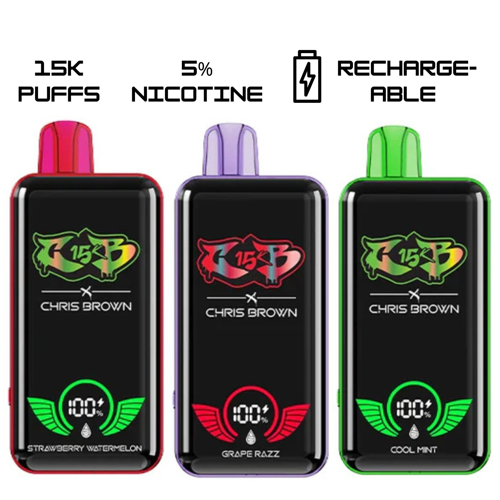 Chris Brown CB15K Disposable Vape Wireless Charging 15000 Puffs 5% 50mg Nic