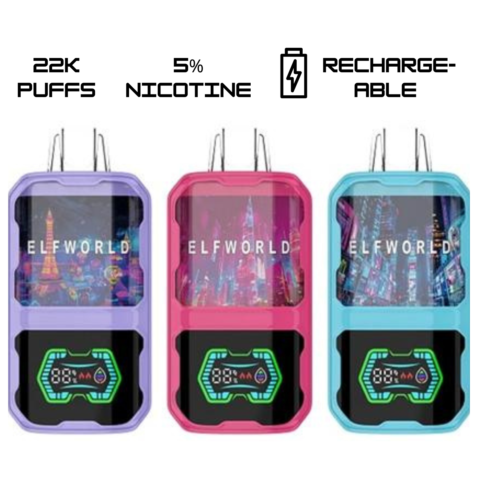 Elf World AI 22000 Puffs Screen Display Disposable Vape 2% 20mg Nic and 5% 50mg Nic