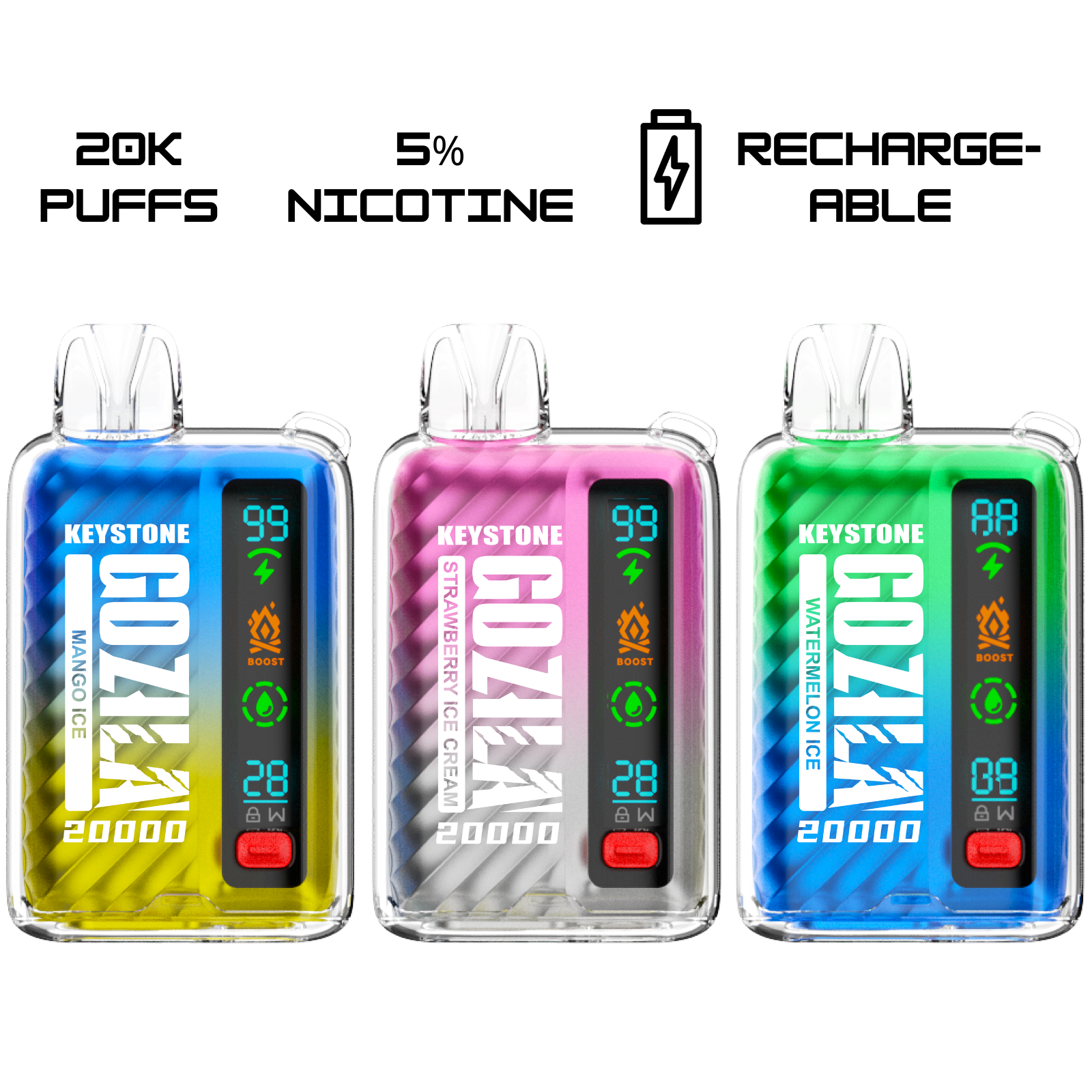 Keystone GOZILA 20000 Puffs Dual Mesh Adjustable Power Disposable Vape 5% 50mg NIC