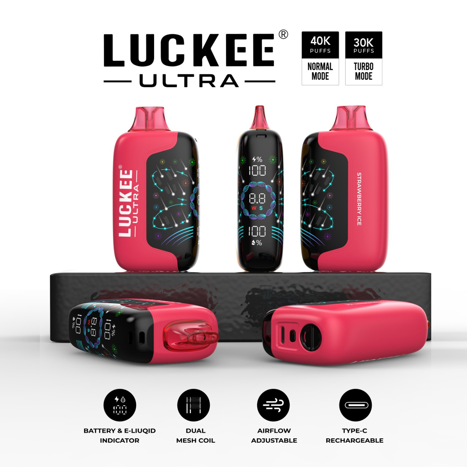 Luckee Ultra 40000 Puffs Adjustable Airflow Stylish 3D Design Disposable Vape 5% 50mg NIC