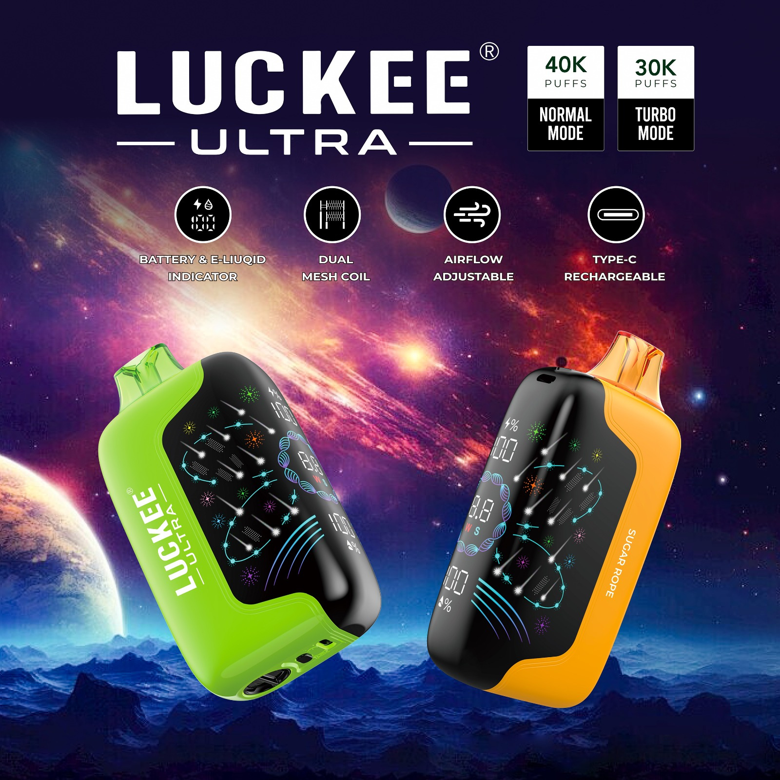 Luckee Ultra 40000 Puffs Adjustable Airflow Stylish 3D Design Disposable Vape 5% 50mg NIC