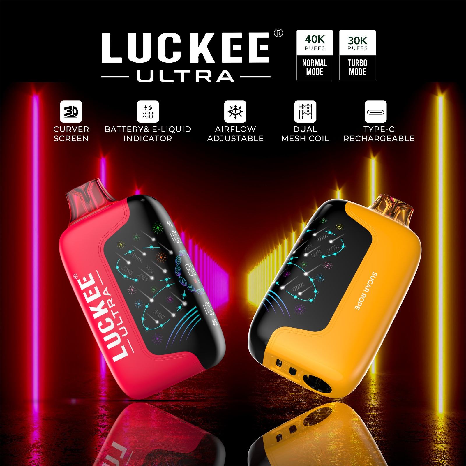 Luckee Ultra 40000 Puffs Adjustable Airflow Stylish 3D Design Disposable Vape 5% 50mg NIC