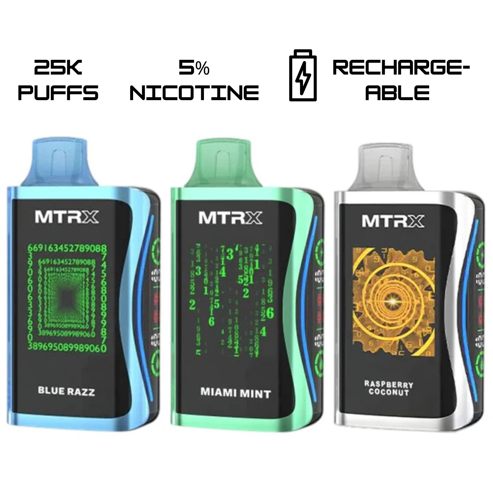 MTRX MX 25000 Disposable Vape Dual HD Screen Quad Mesh 25000 Puffs 5% 50mg Nic