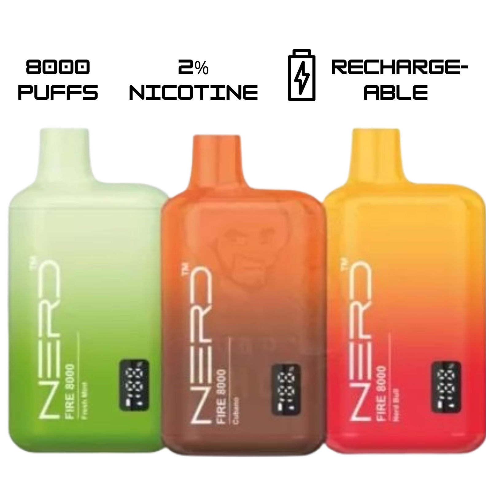 Nerd Fire 8000 Puffs Disposable Vape 2% 20mg Nic 9 Flavors