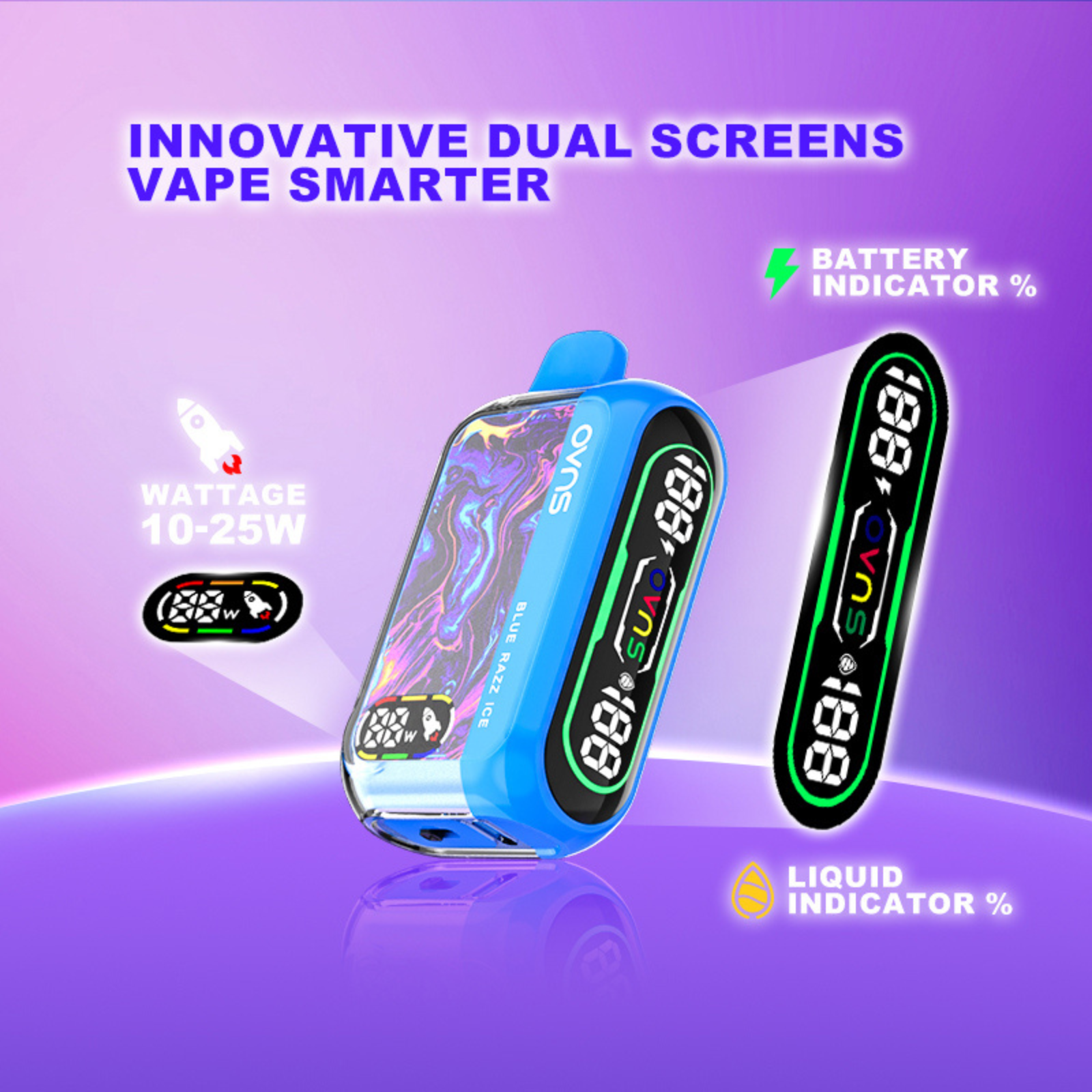 OVNS Dream 25000 Puffs Disposable Vape – Dual Digital Screens, Adjustable Airflow & Wattage, Dual Mesh Coil, 5% 50mg NIC