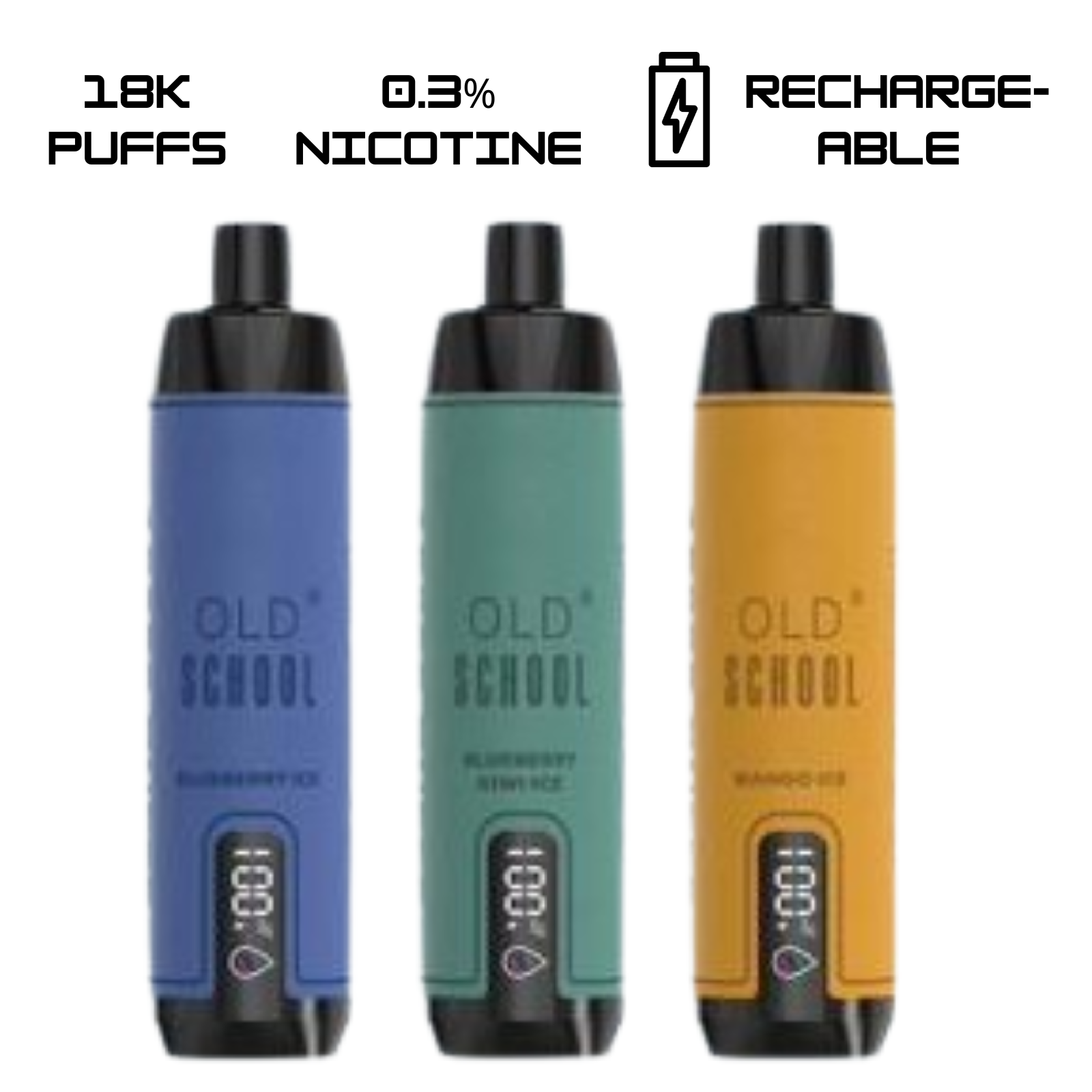 Old School Shisha DTL 18000 Puffs Disposable Vape 0.3% 3mg Nic 4 Flavors