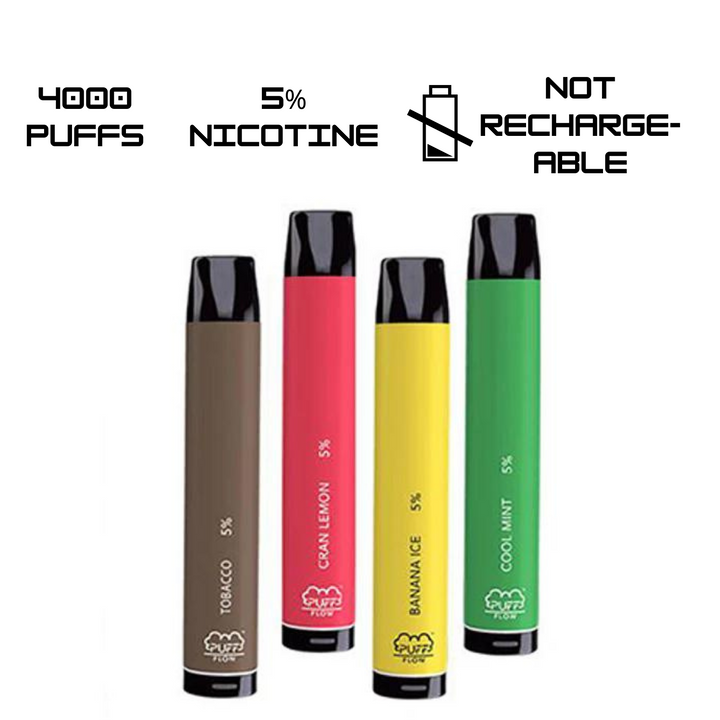 Puff Flow 1800 Disposable Vape Puffs 5% 50mg Nic 6 Flavors