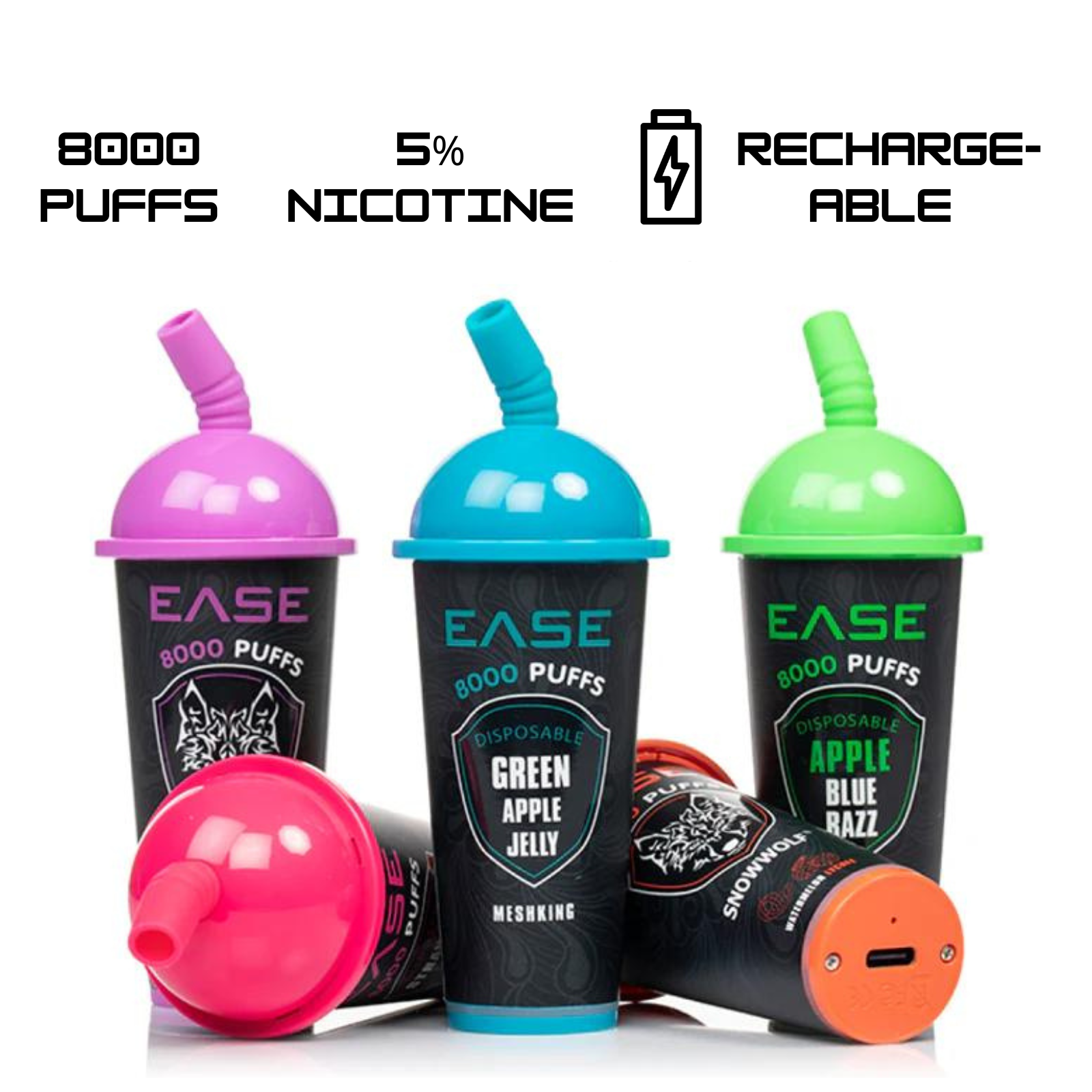 Snow Wolf Ease 8000 Puffs Disposable Vape  5% 50mg Nic 8 Flavors