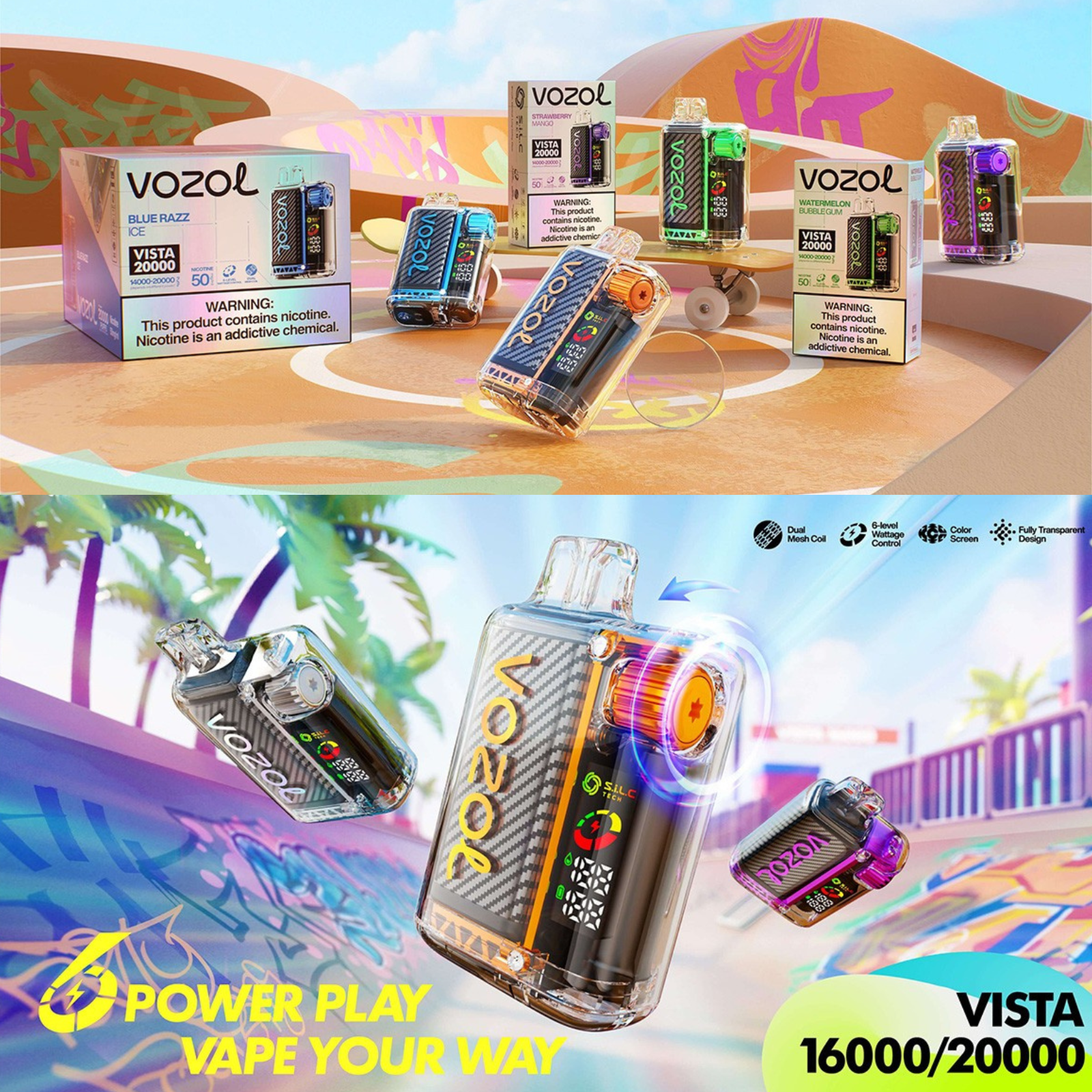 Vozol Vista 20000 Puffs with 6 Power Levels Disposable Vape 5% 50mg NIC